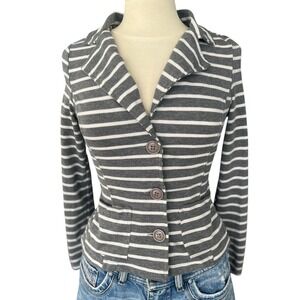 Vtg 90s Wet Seal Striped Fitted Knit Patch Pockets Gray Blazer Size S Preppy